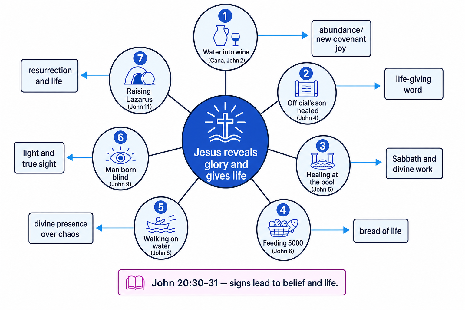 Schematic of the seven signs in John's Gospel and their meanings