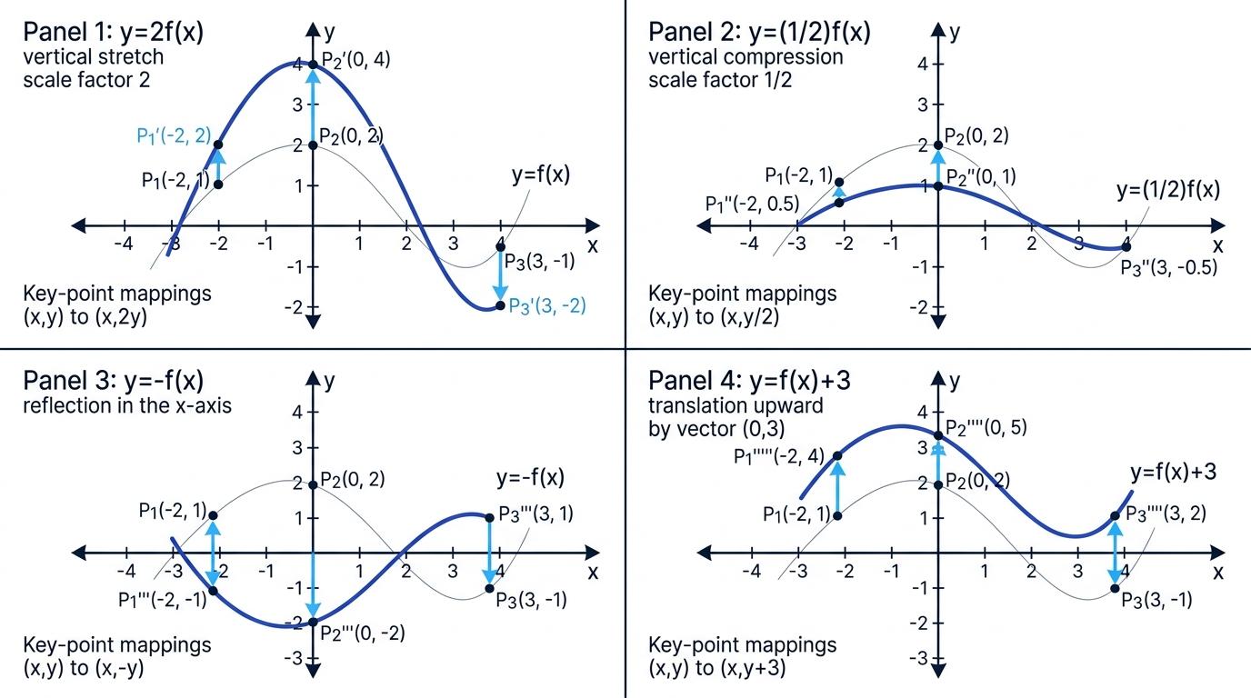 Outside graph transformations showing vertical stretches, a reflection in the x-axis and an upward translation
