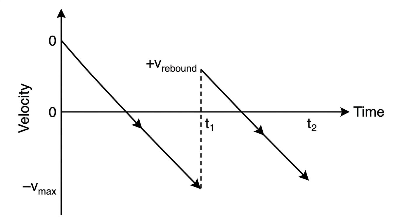 Velocity-time graph for a bouncing ball