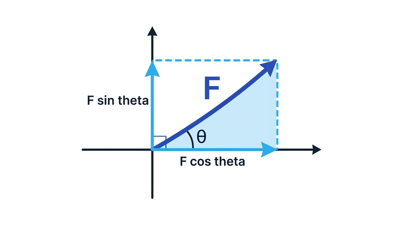 A vector resolved into horizontal and vertical components