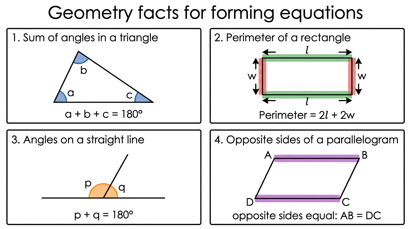 Four geometry facts for forming equations