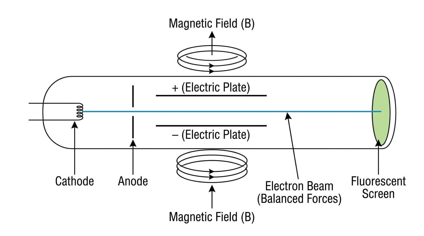 Diagram of J.J. Thomson's classic cathode ray tube used to measure specific charge
