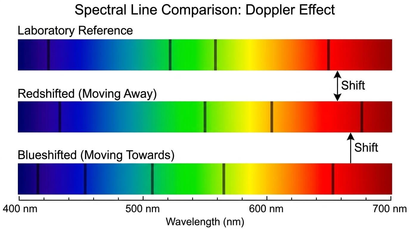 Diagram showing laboratory, redshifted, and blueshifted spectra