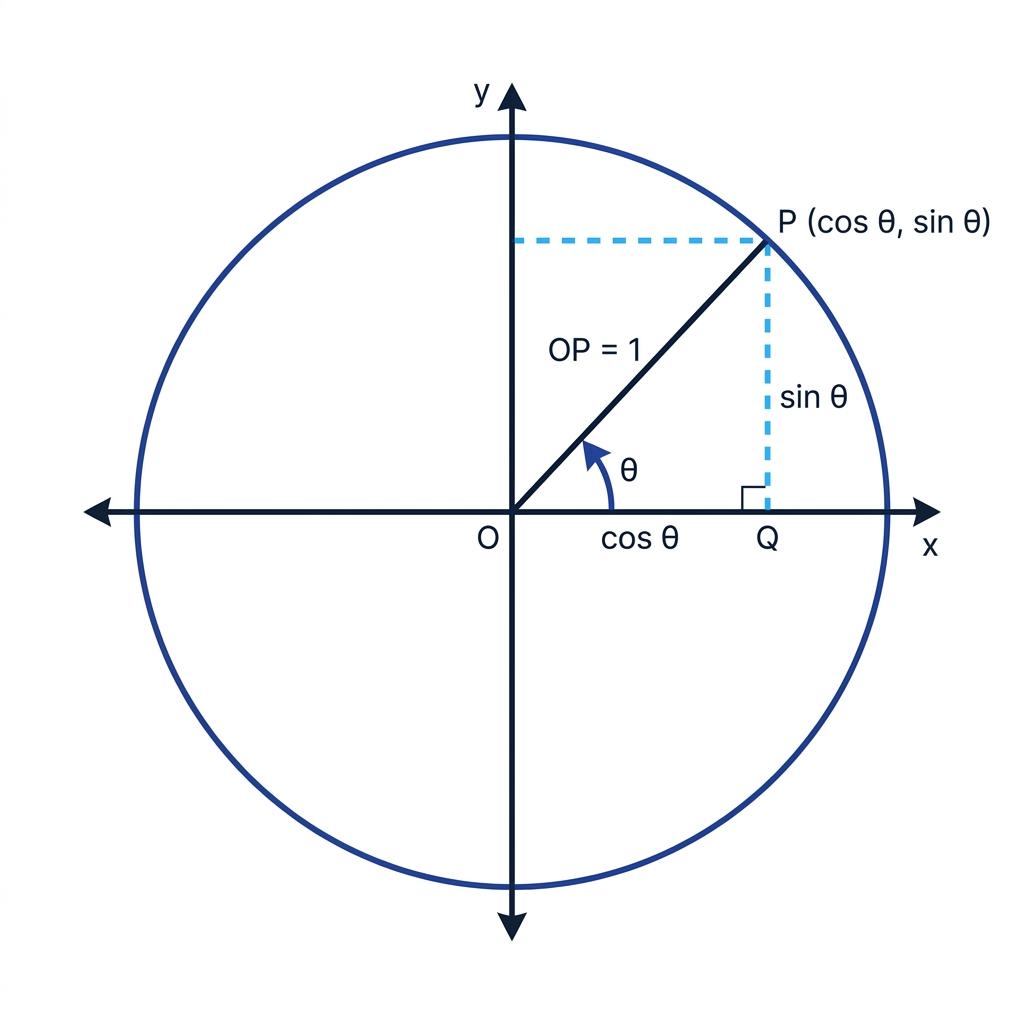 Unit circle showing the coordinates cos theta and sin theta
