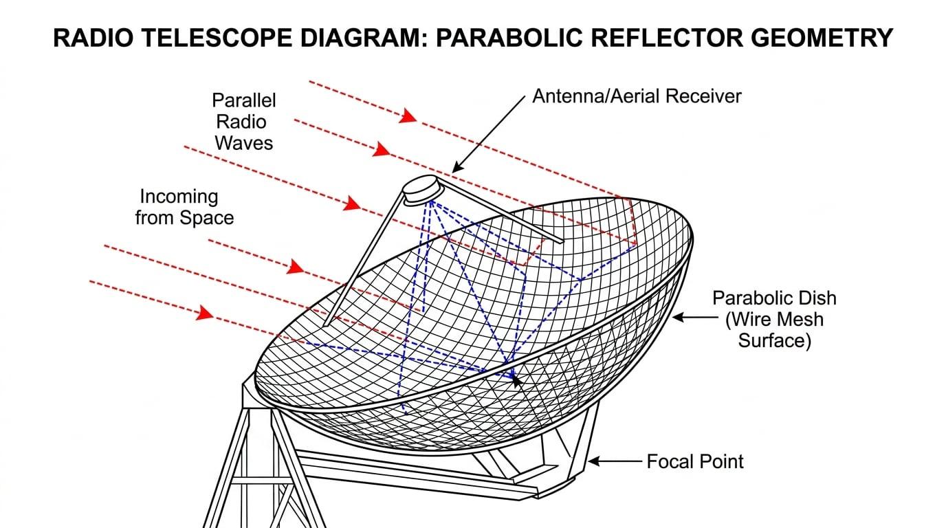 Diagram of a single dish radio telescope