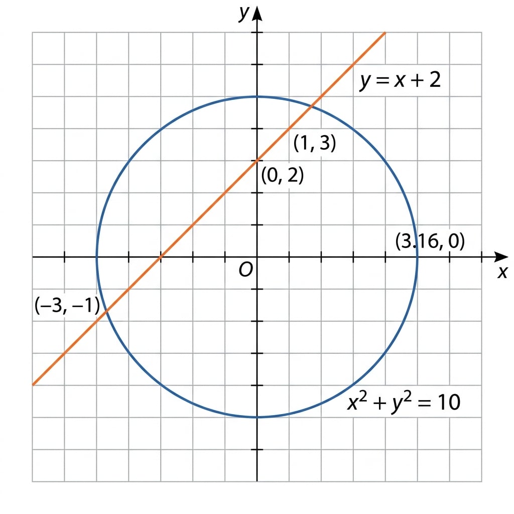 Graph of a circle and straight line intersecting at two points