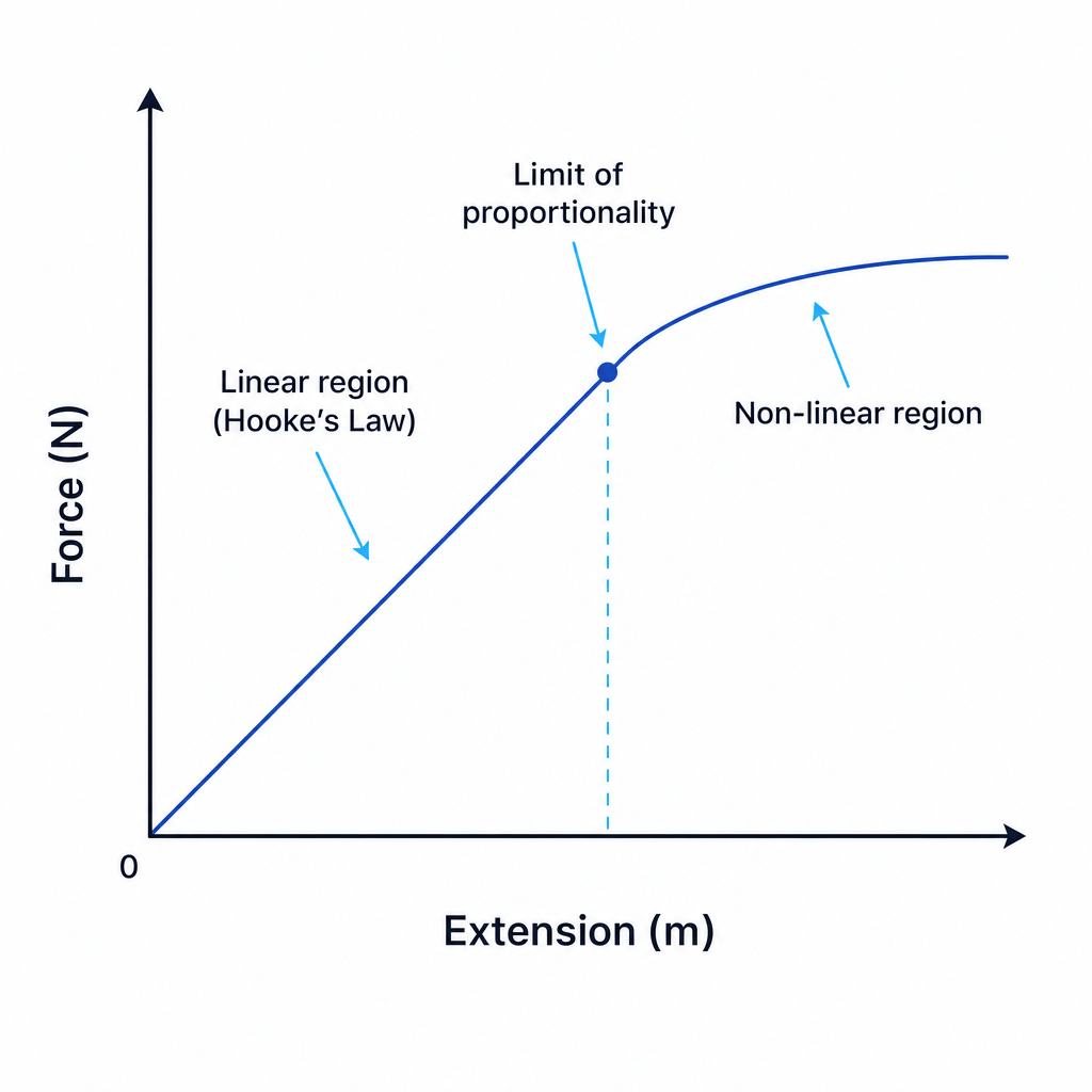 Force-extension graph showing linear and non-linear regions