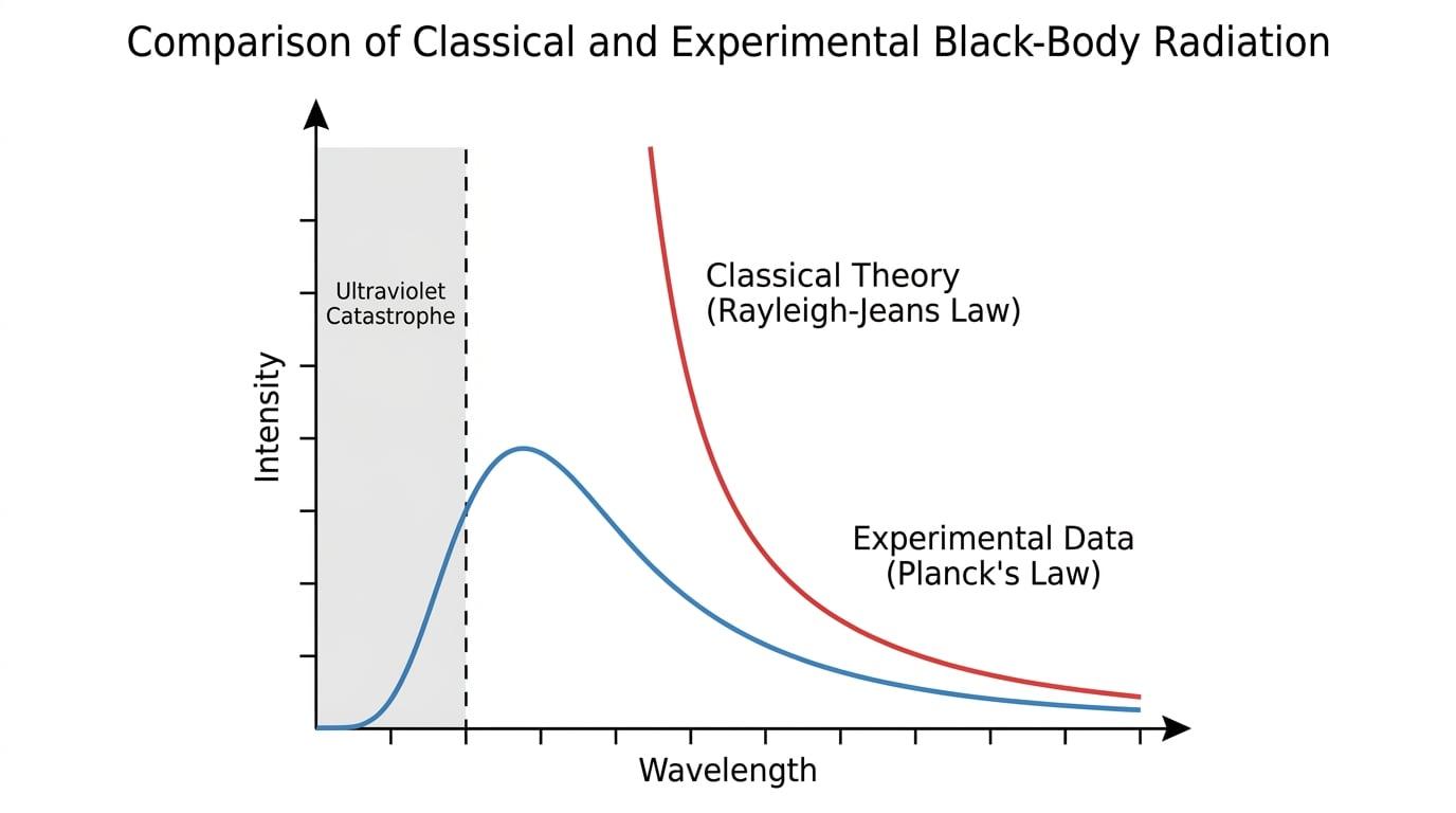 Black-body radiation curve showing the ultraviolet catastrophe