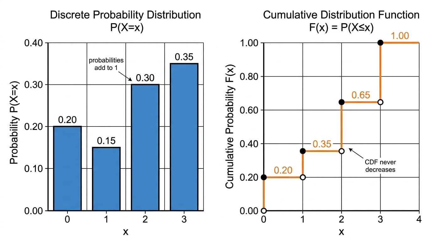 Discrete distribution bars and cumulative step graph