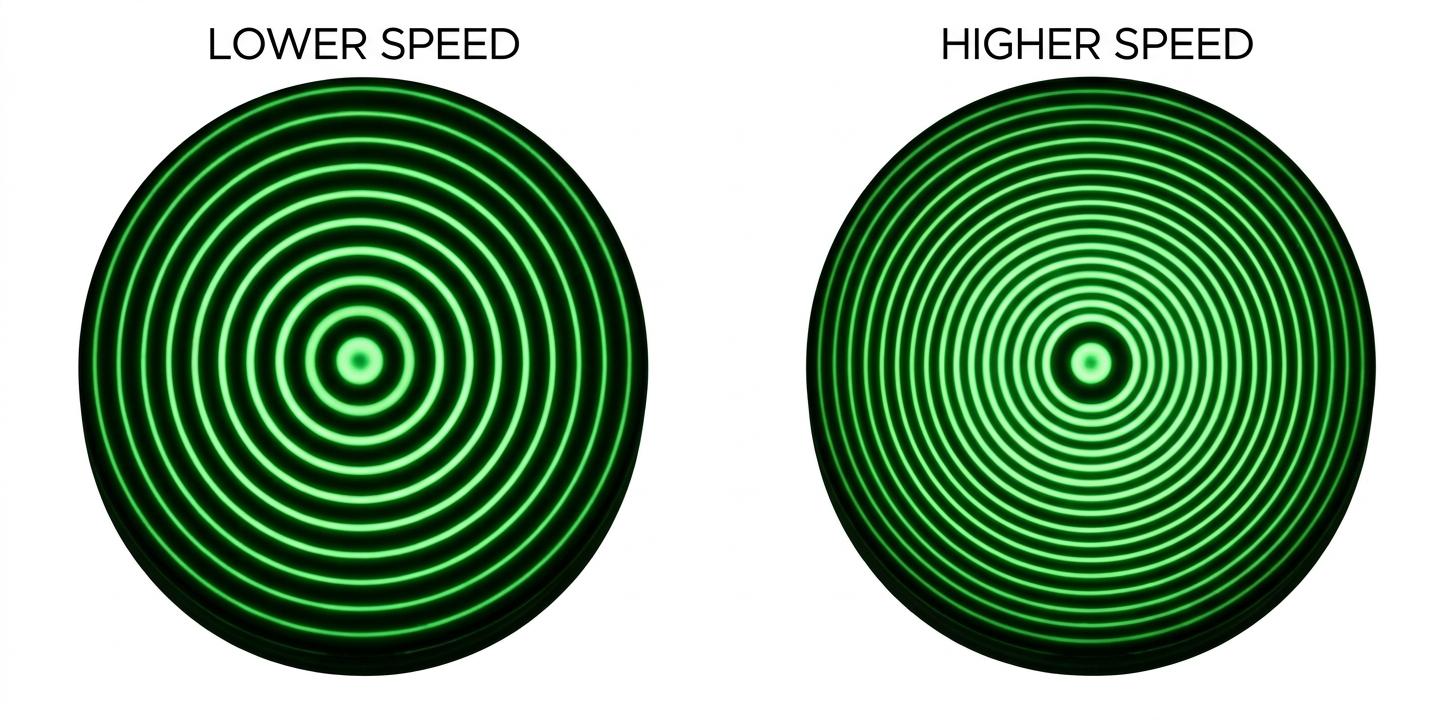 Side-by-side electron diffraction patterns at different speeds