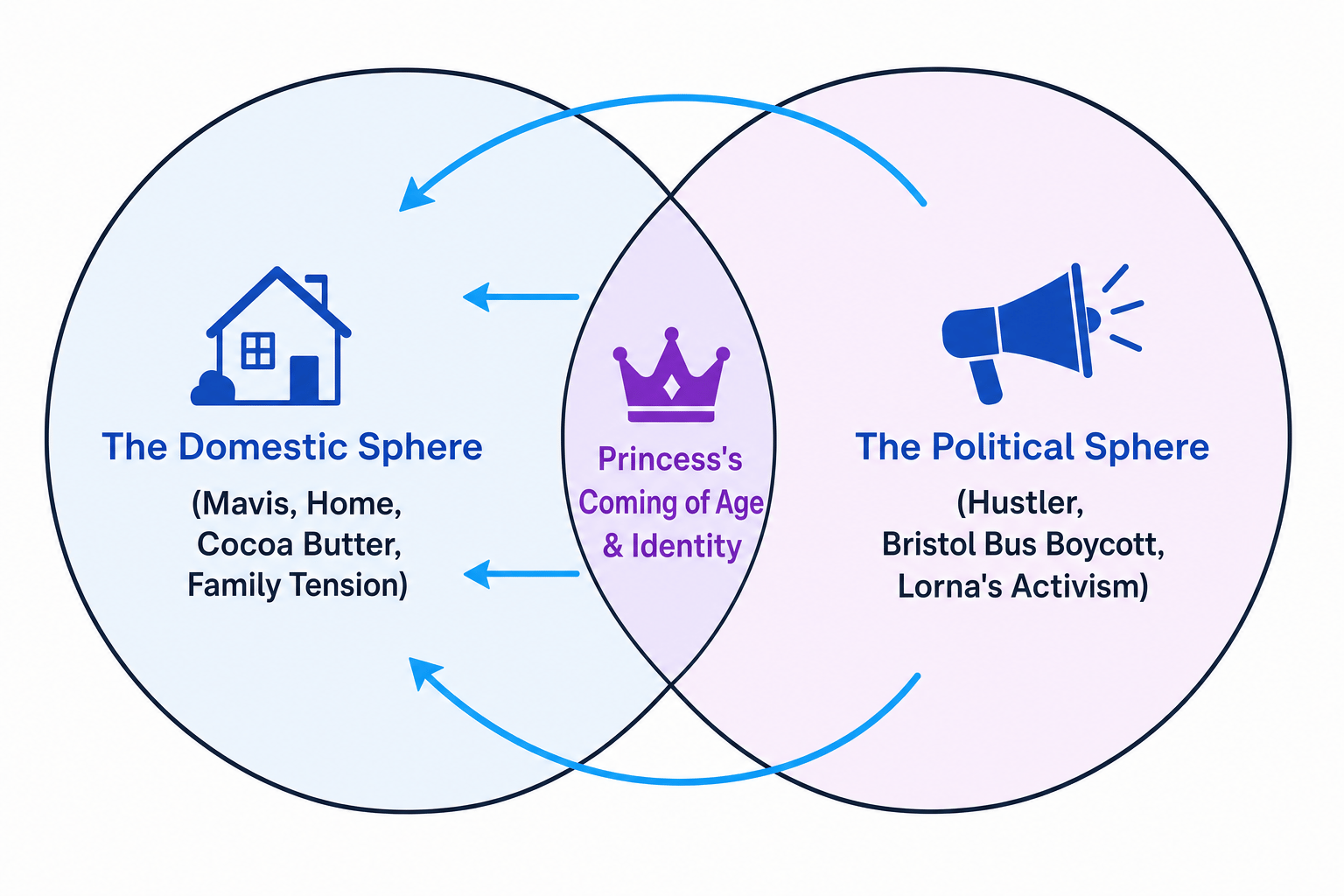 A conceptual diagram showing the domestic vs political spheres in Princess & The Hustler