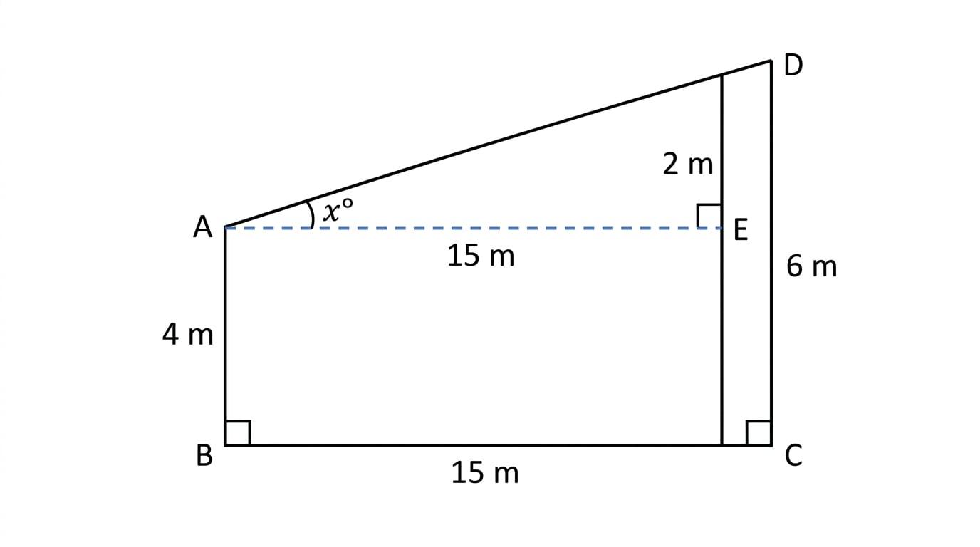 Right-angled trapezium ABCD split into a right triangle with labelled lengths