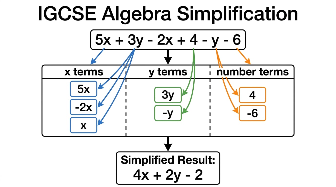 Algebra terms sorted into like-term groups before simplifying