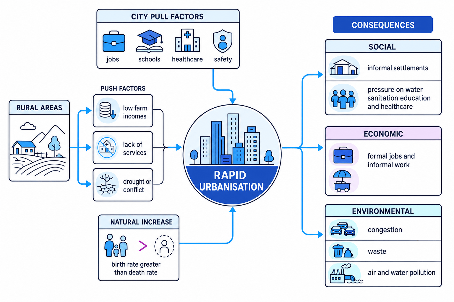 Cause-and-effect diagram of rapid urbanisation in an LIDC city