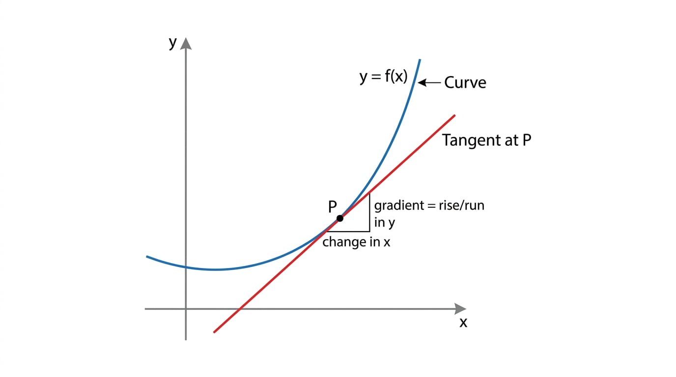 Diagram of a curve with tangent line and gradient triangle