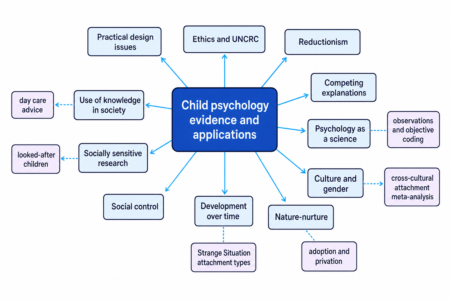 Concept map of issues and debates in child psychology