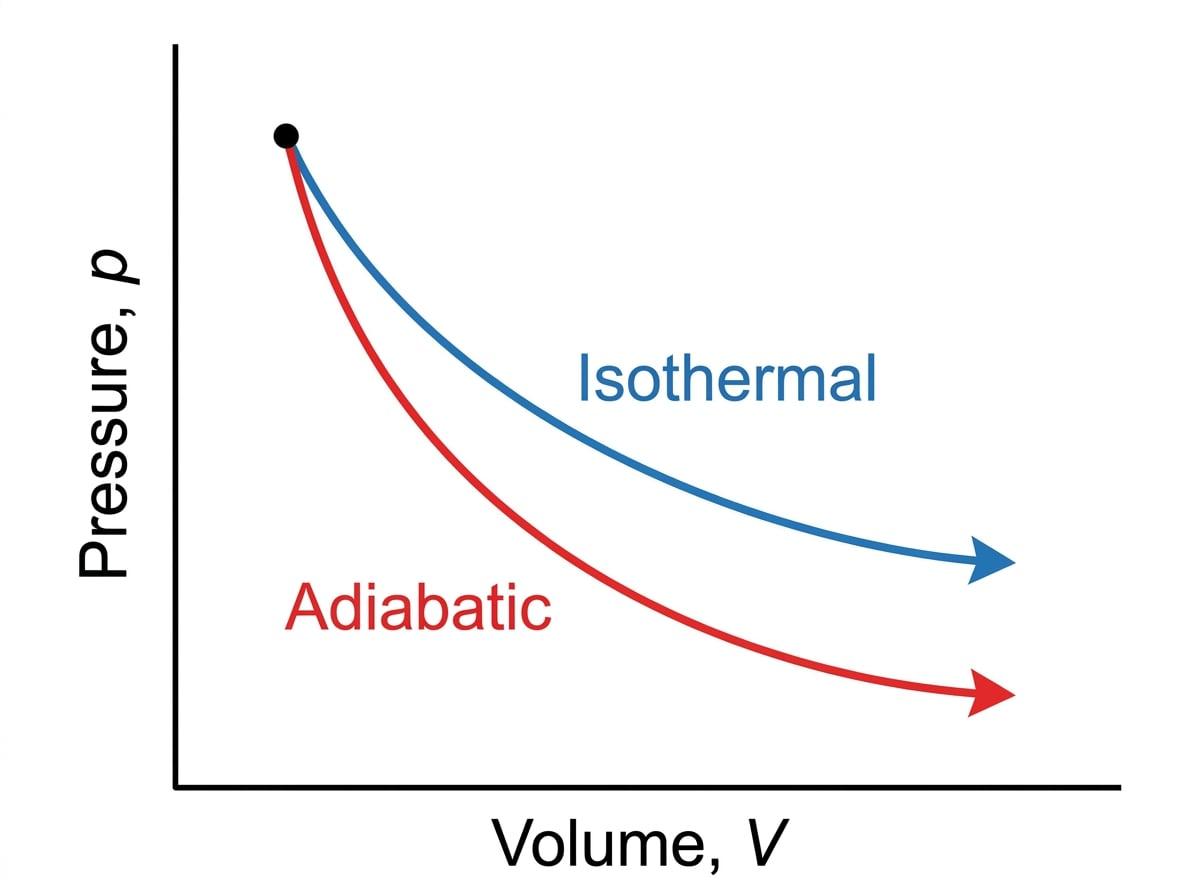 p-V diagram comparing isothermal and adiabatic expansion