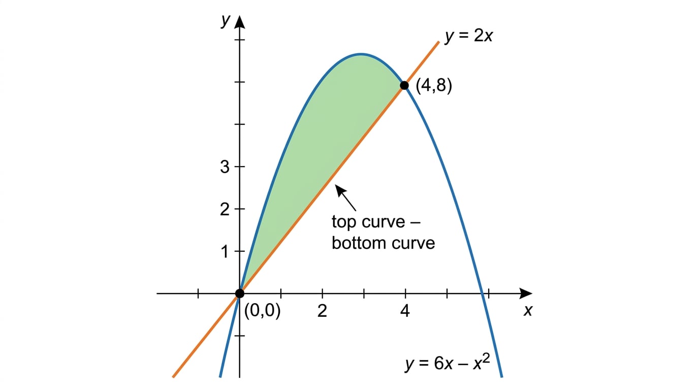 Diagram showing area between a parabola and a straight line