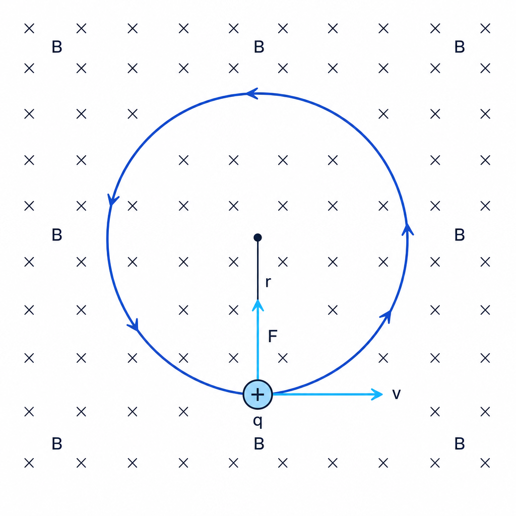 Positive charge moving in a circular path in a magnetic field
