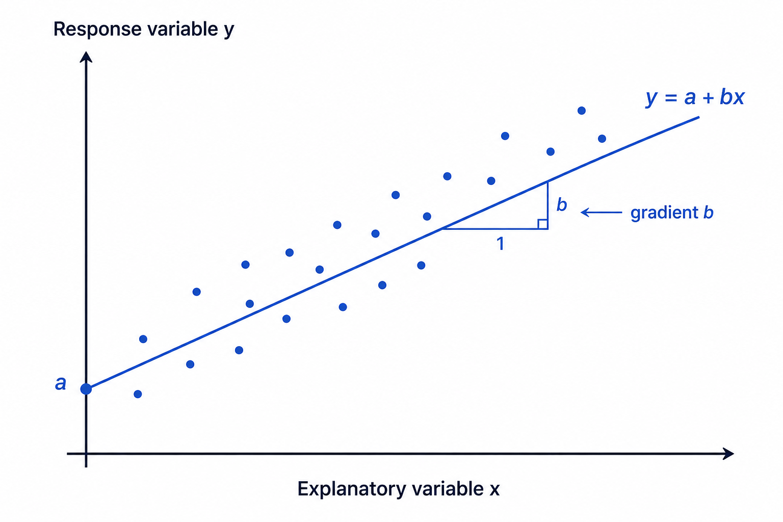 A regression line models the predicted response for each value of the explanatory variable.