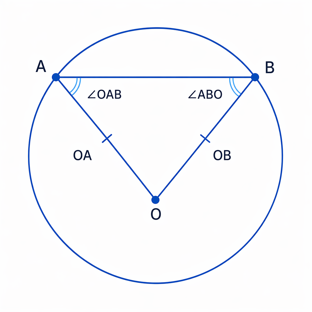 Triangle AOB is isosceles because OA and OB are equal radii of the same circle.