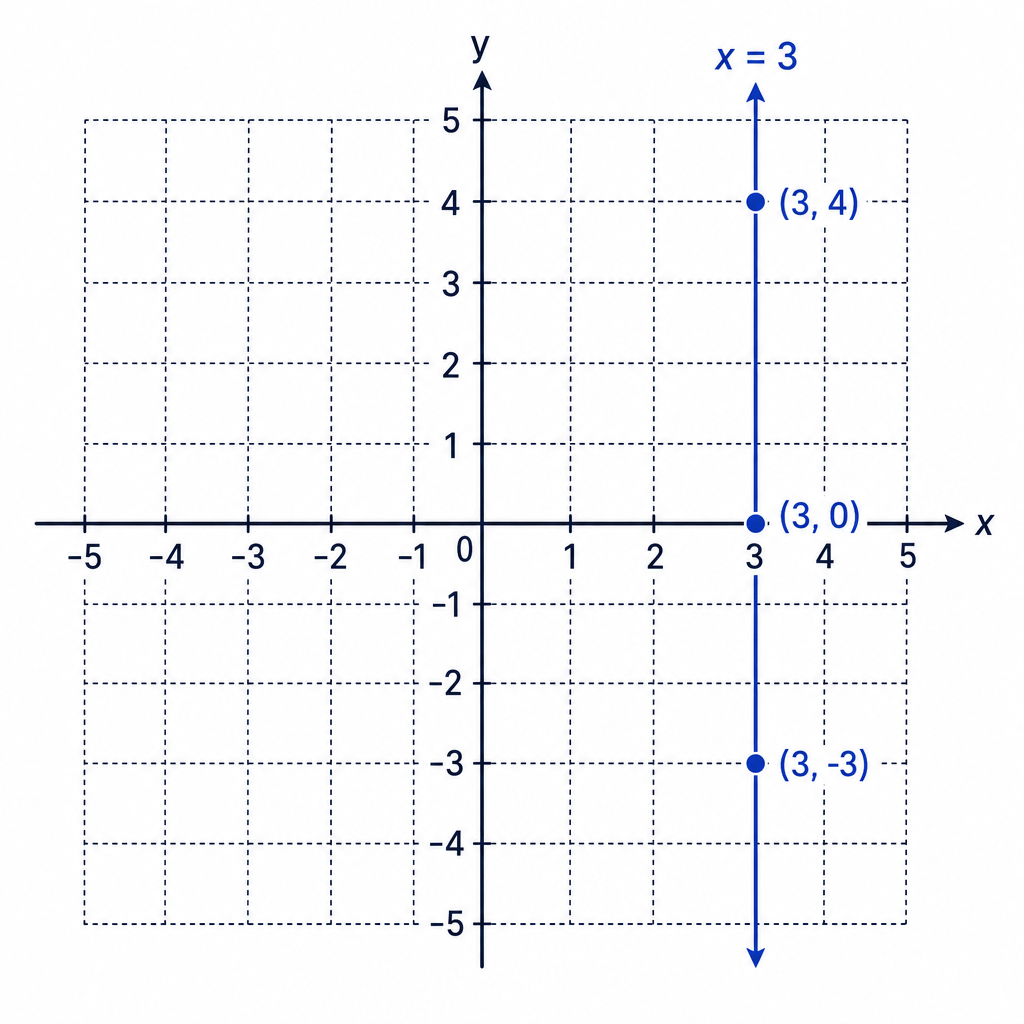 A line with equation x=3 is vertical because every point on it has the same x-coordinate.