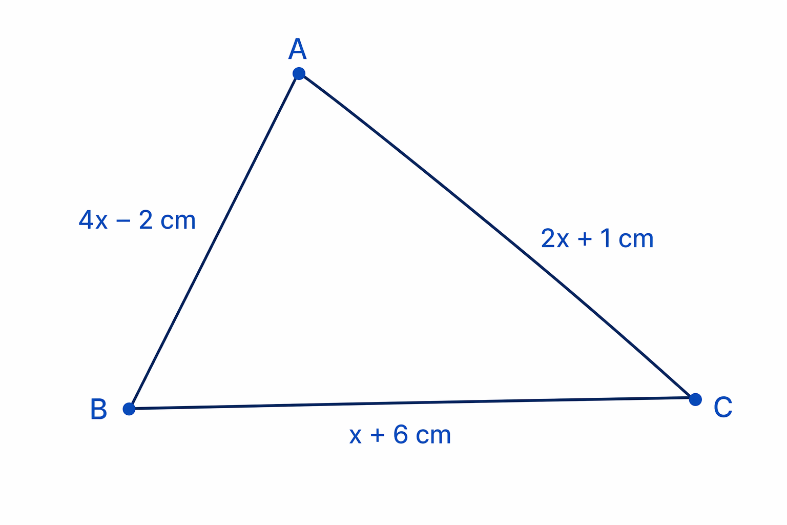 Triangle with all three algebraic side lengths labelled, showing that the perimeter is the total around the outside.