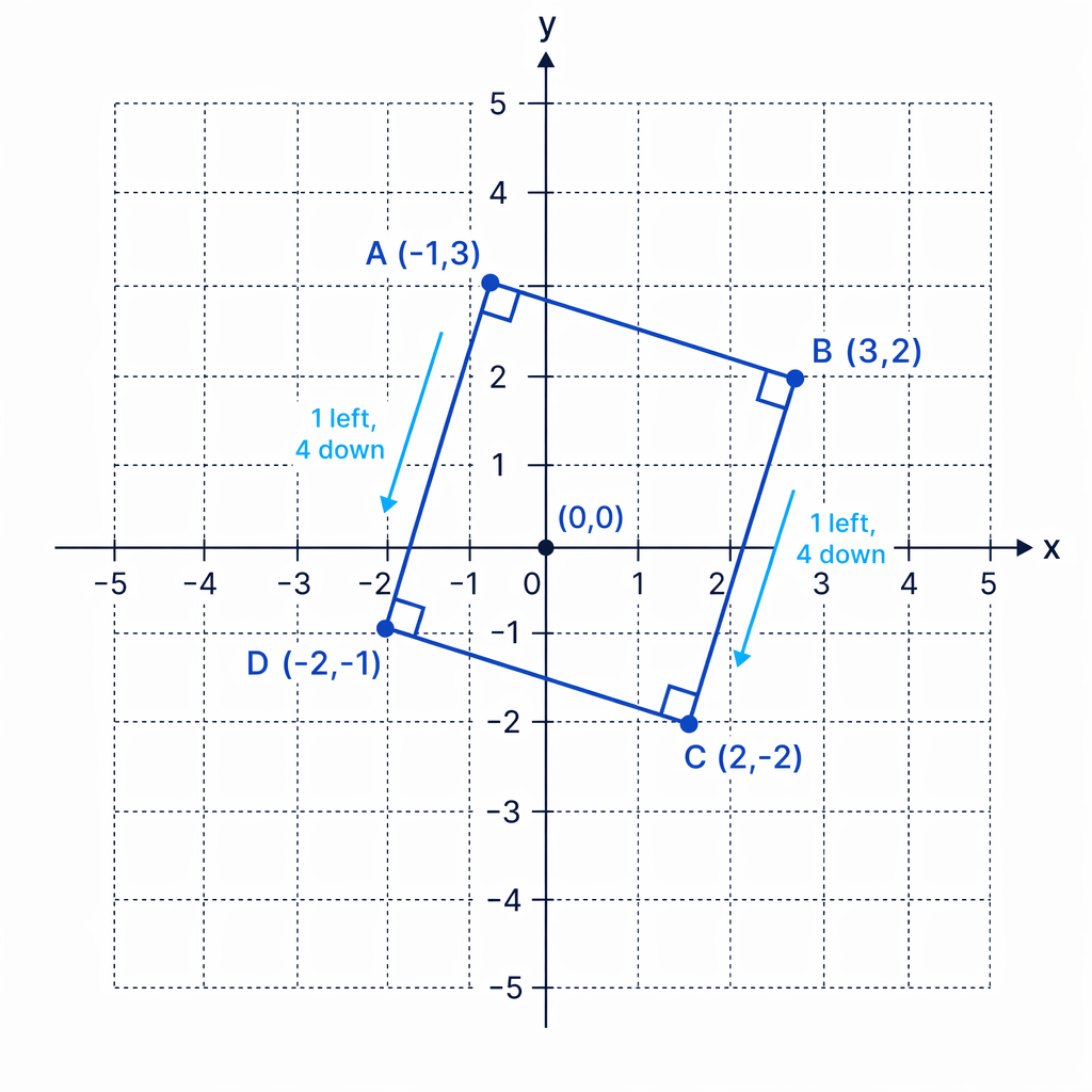 Repeating the move from B to C starting at A gives the missing corner D(-2,-1) of the square.