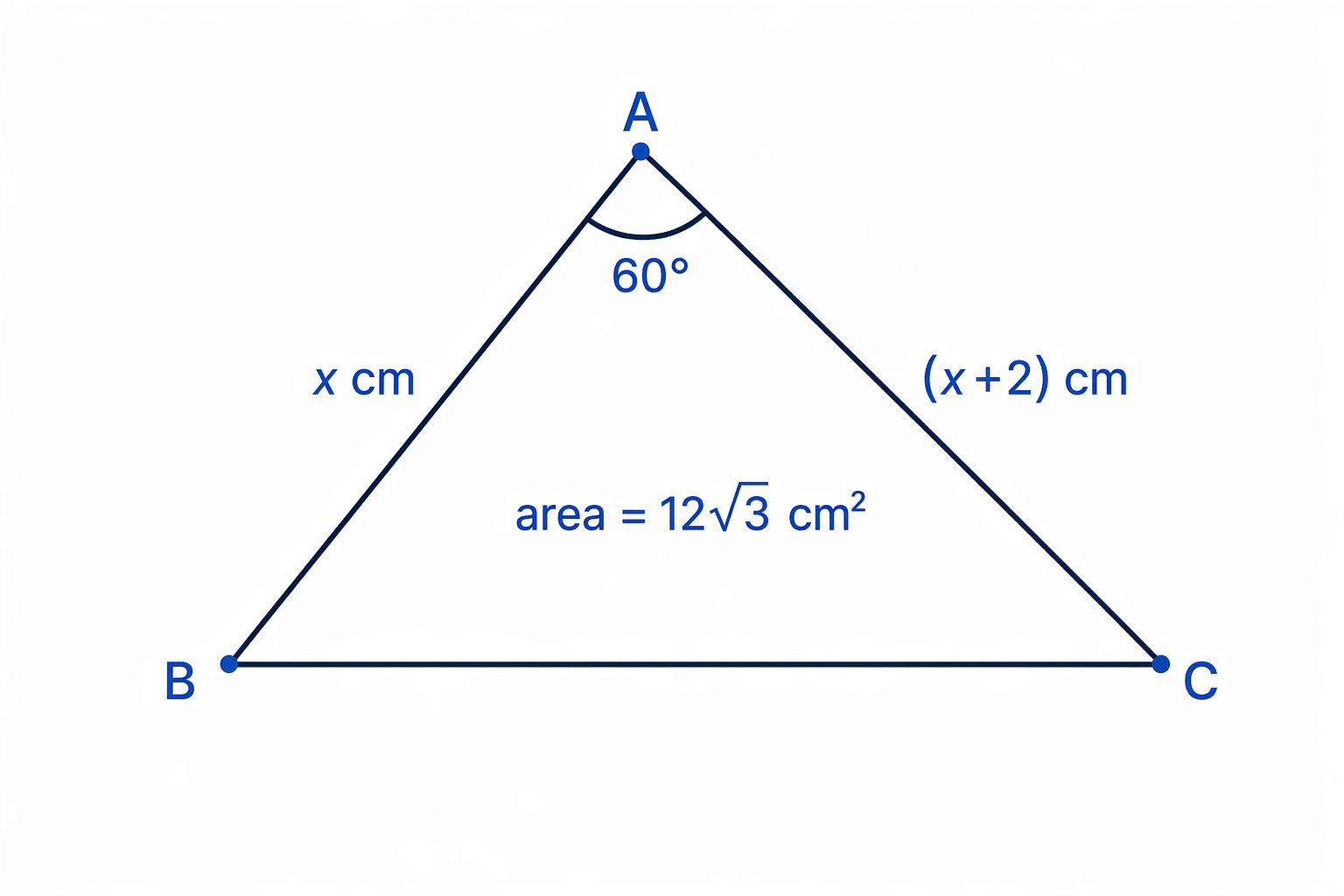 Algebraic side lengths can be substituted into the same sine area formula.