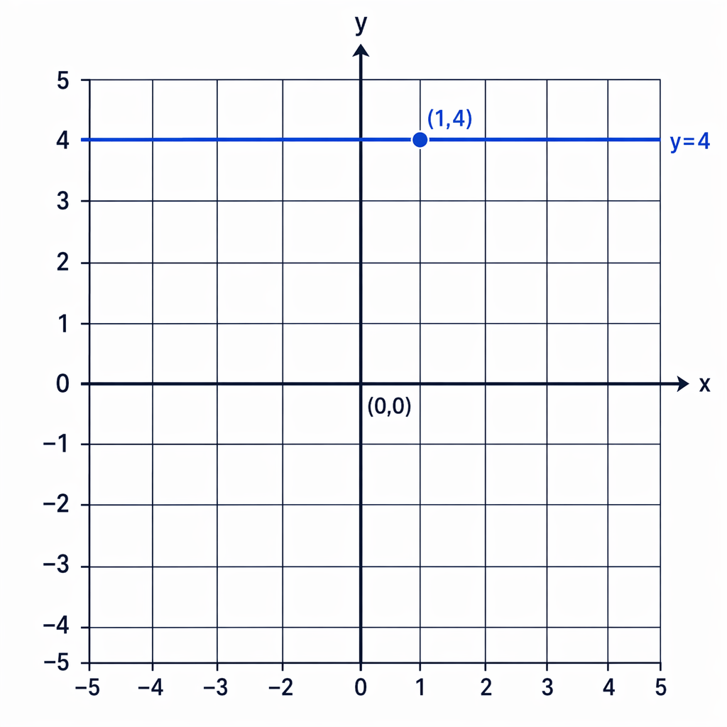 The line y=4 is horizontal because every point on it has y-coordinate 4.