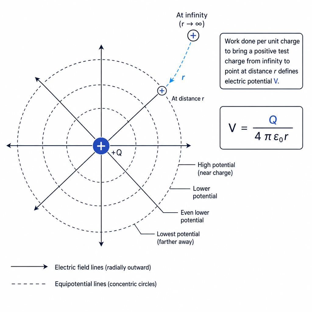 Point charge with radial field lines and concentric equipotentials