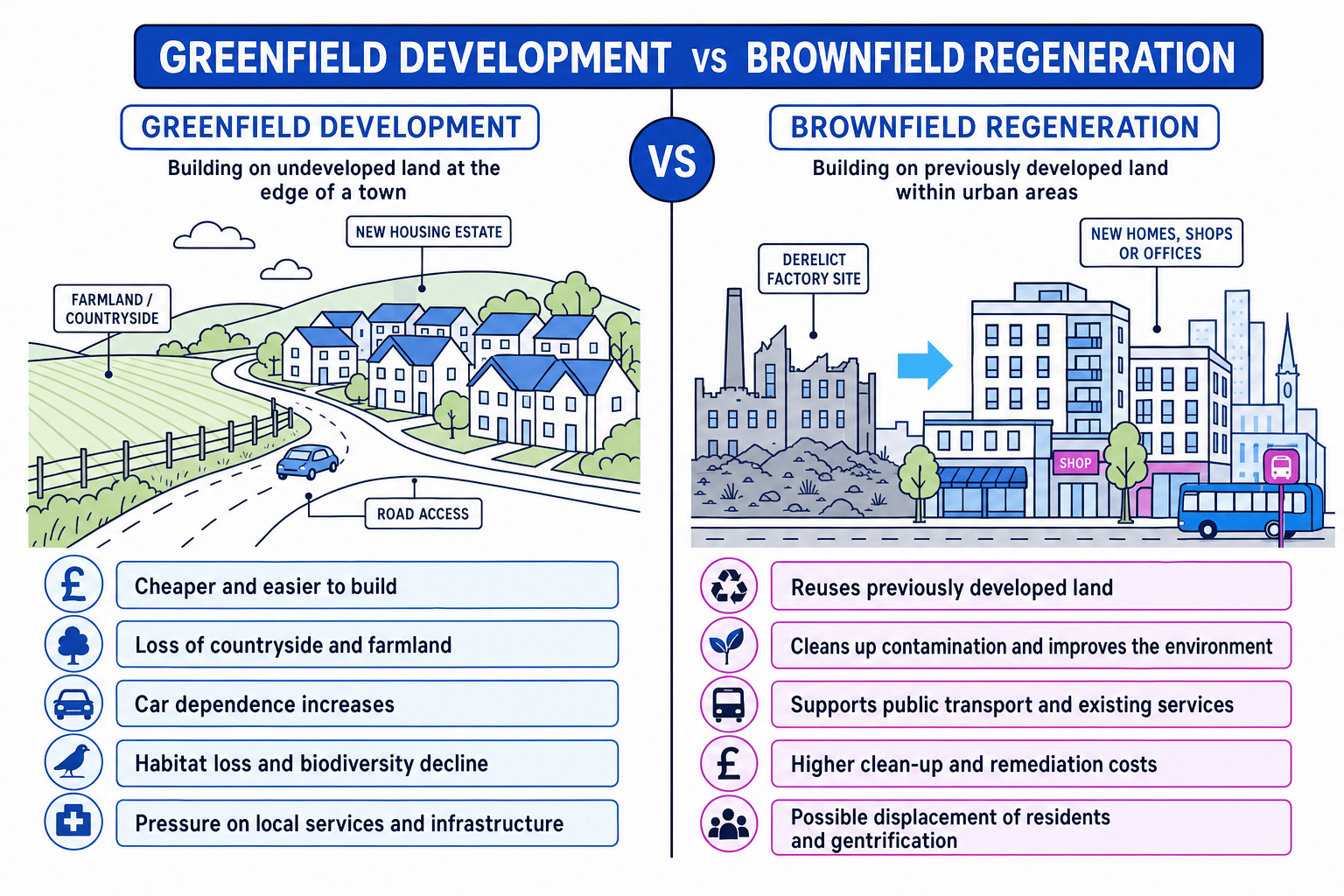 Comparison of greenfield development and brownfield regeneration