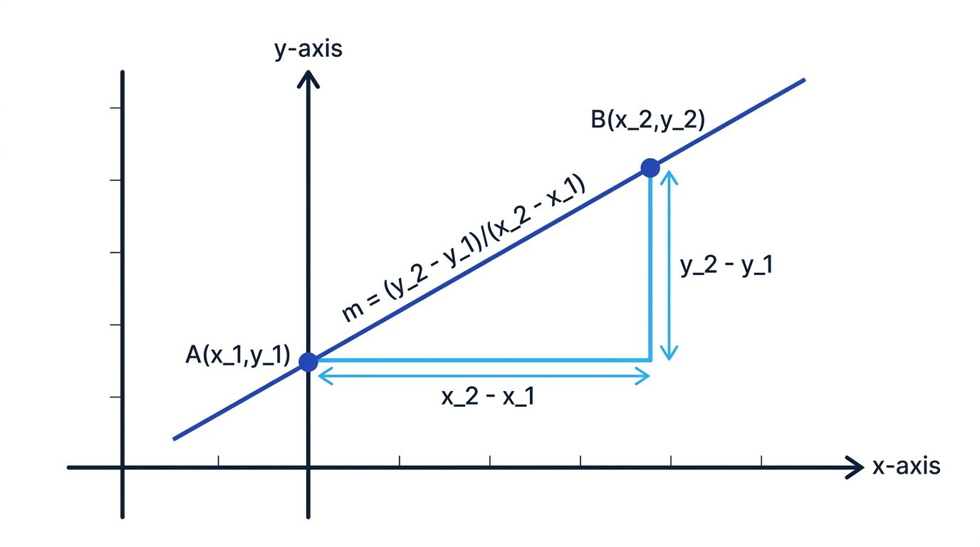 A straight line through two points with a gradient triangle showing rise over run