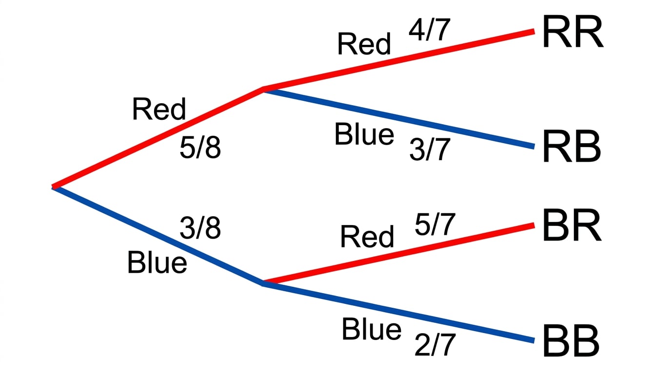 Probability tree diagram for two counters without replacement
