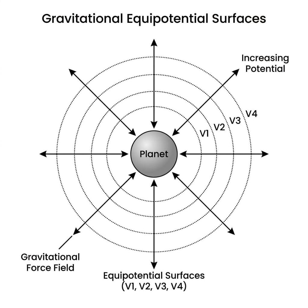 Diagram of equipotential lines around a planet