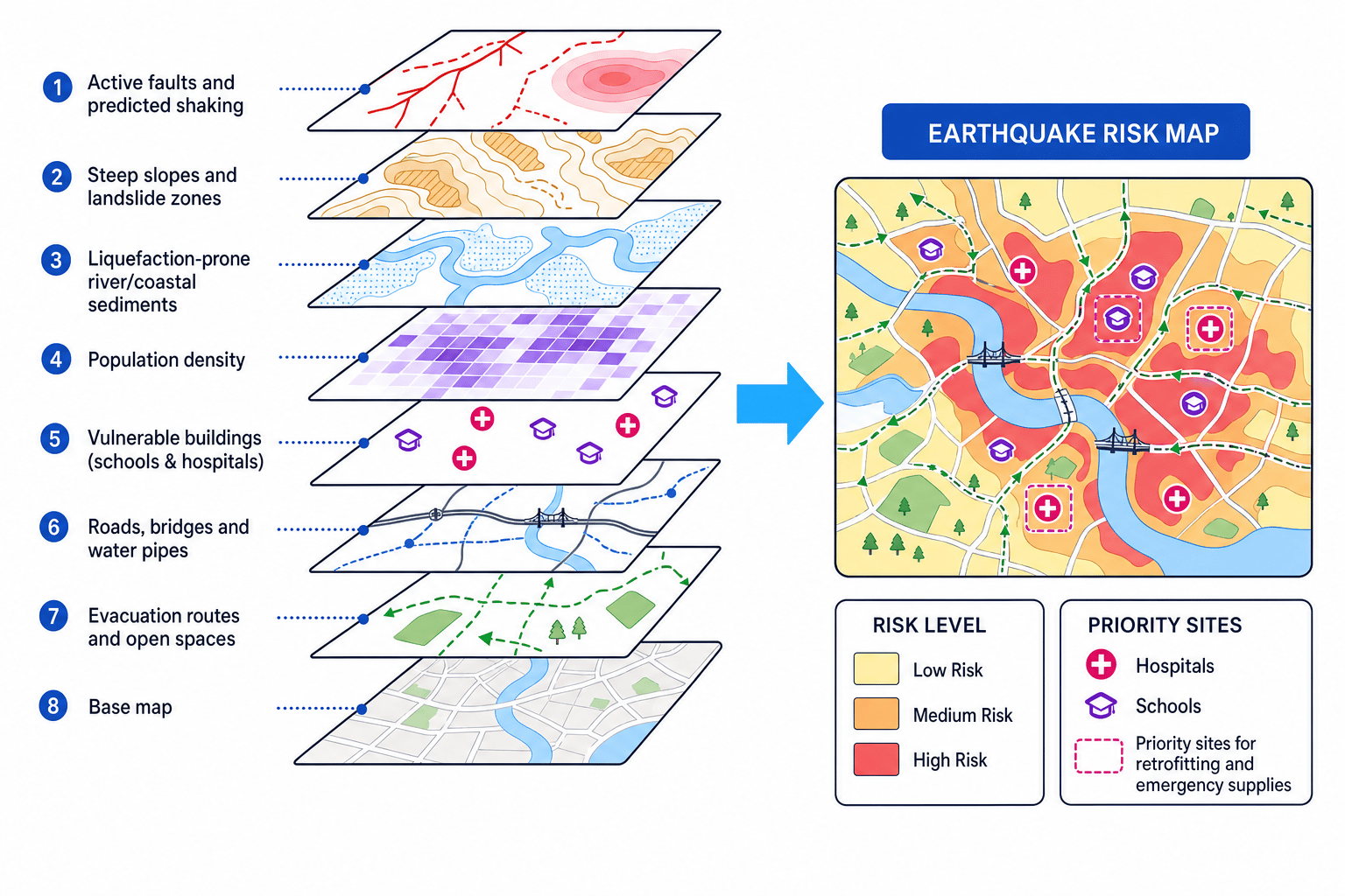 GIS layers used to create an earthquake risk map