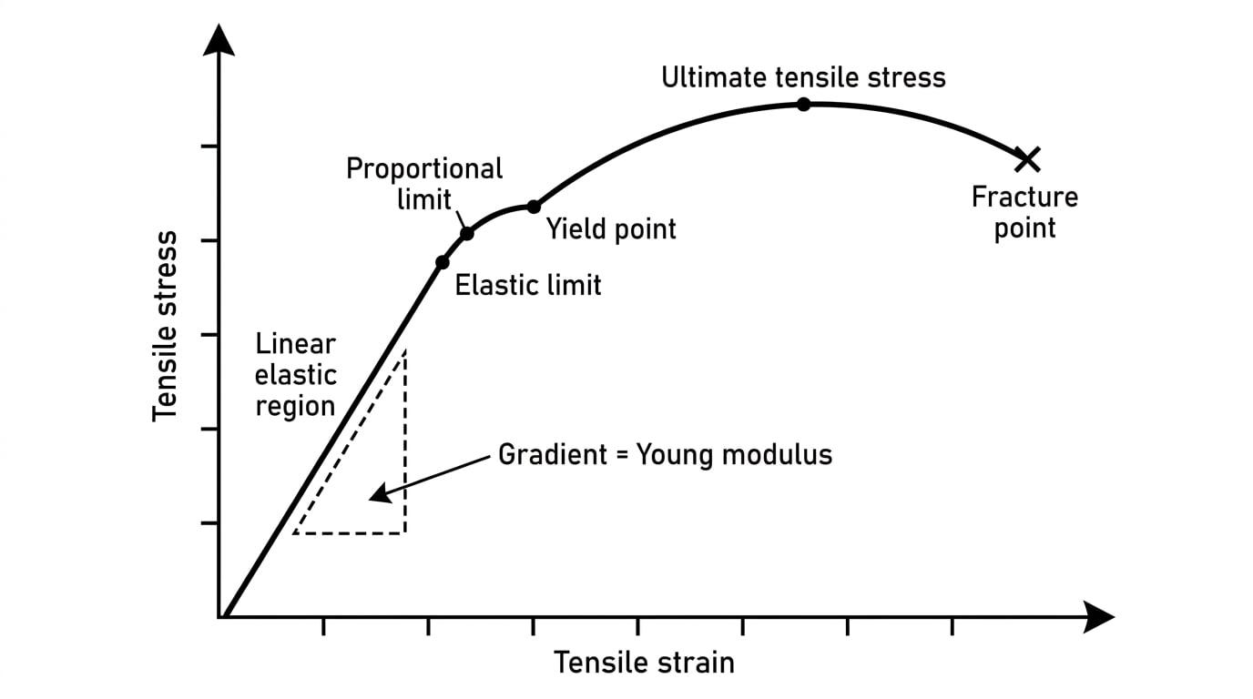 Stress-strain graph showing the linear region and gradient
