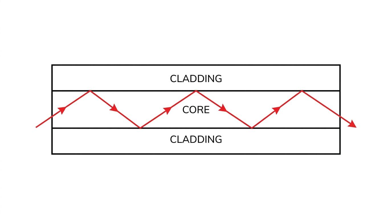 Schematic diagram of a step-index optical fibre