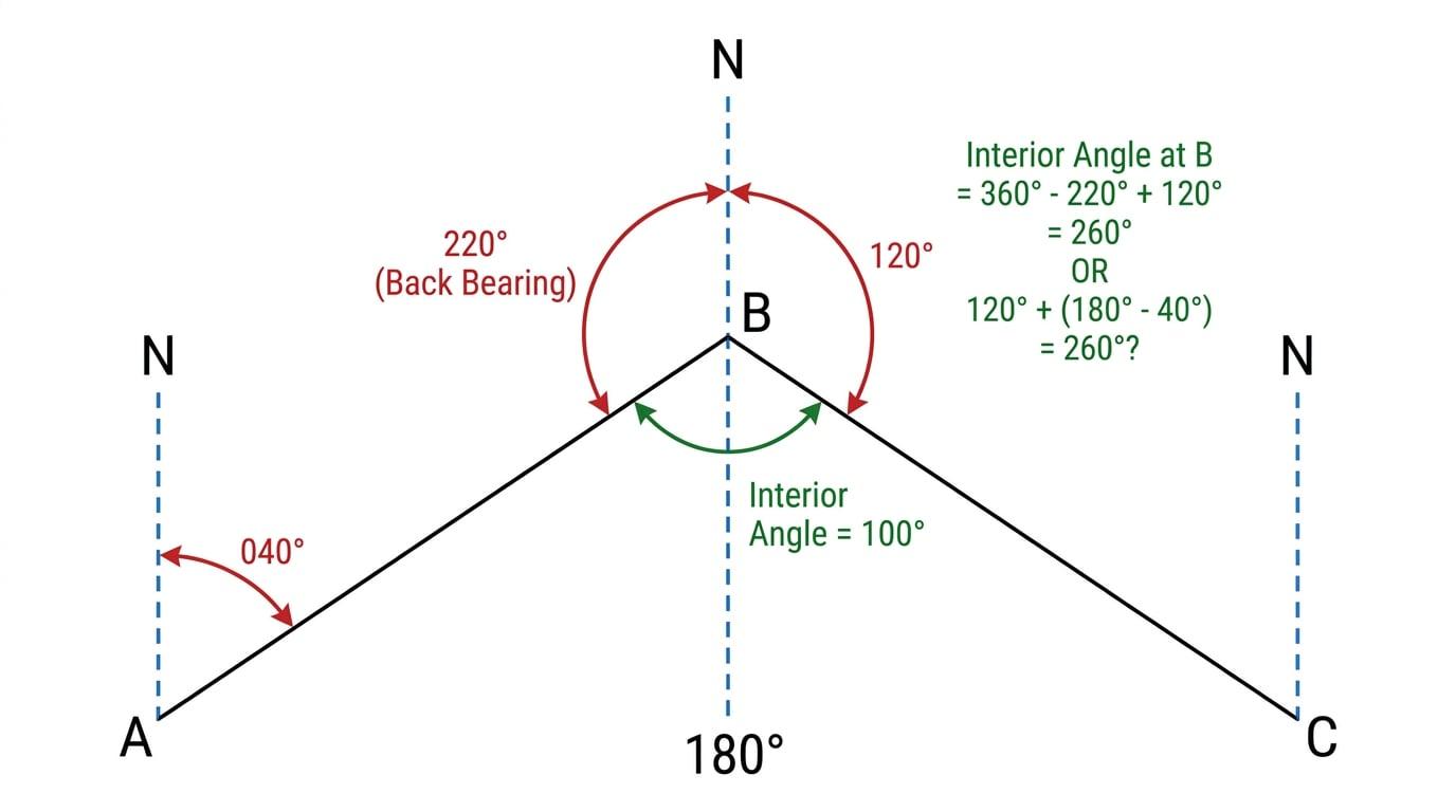 Bearings in a triangle with North lines at each point