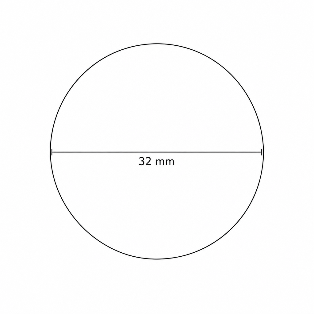 A circle with a diameter of 32 mm.