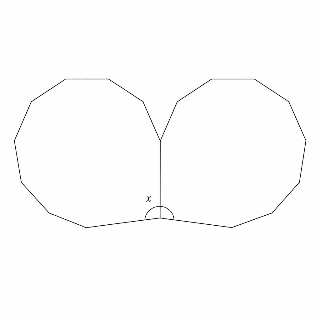 Diagram showing two regular nonagons meeting at a point.