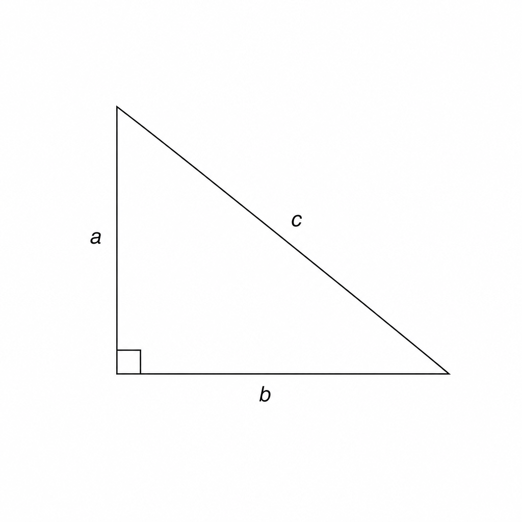 Right-angled triangle with legs a and b, and hypotenuse c.