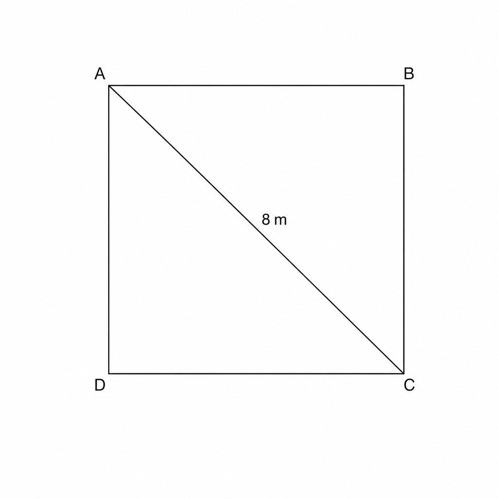 A square ABCD with diagonal 8 m.