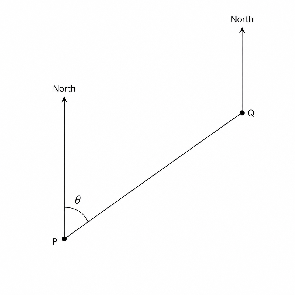 Diagram showing two points, P\, and Q.