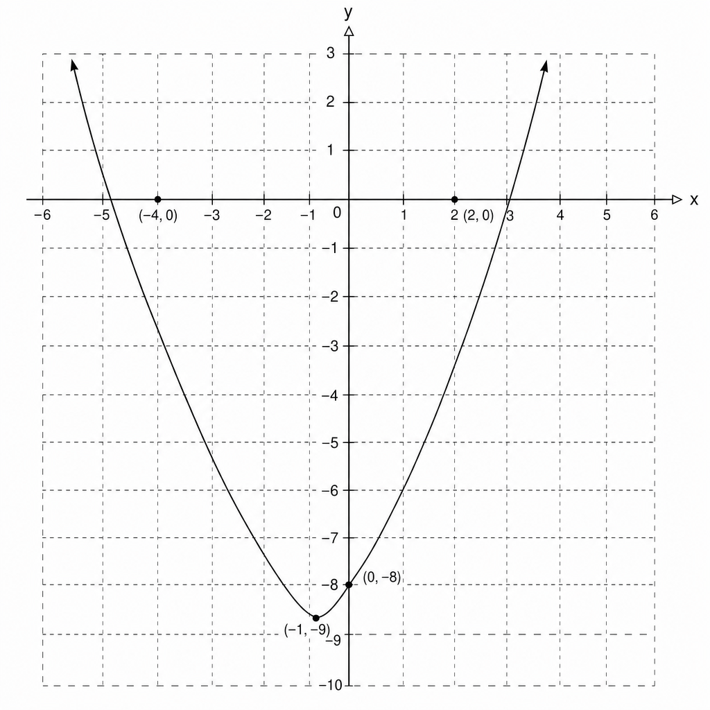 Graph of the quadratic function y = x^2 + 2x - 8