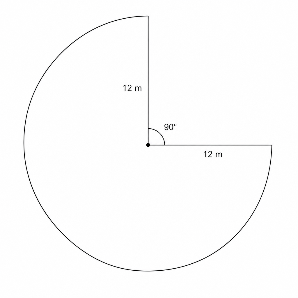 Three quarters of a circle with radius 12m.