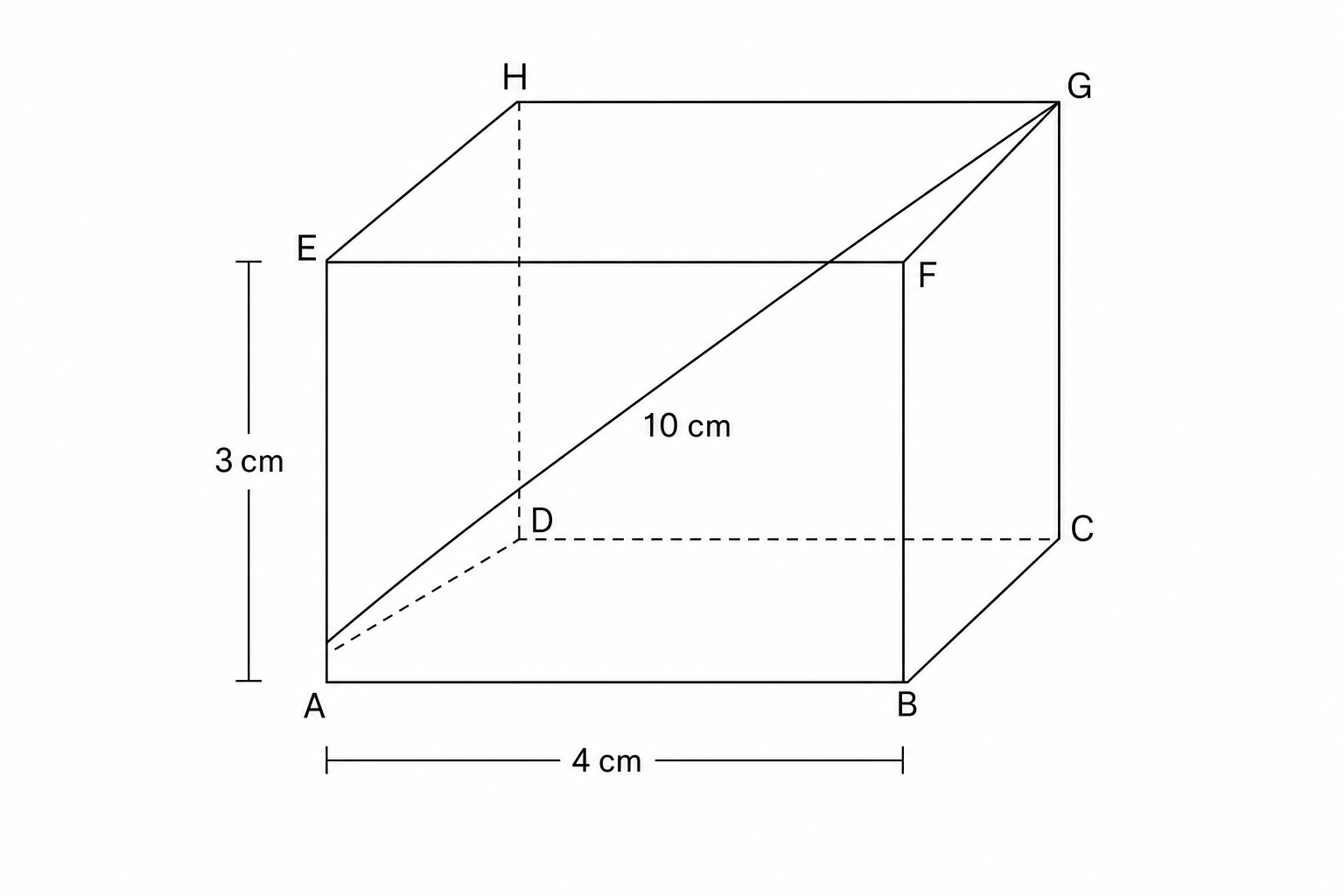 A 3D line drawing of a cuboid ABCDEFGH.