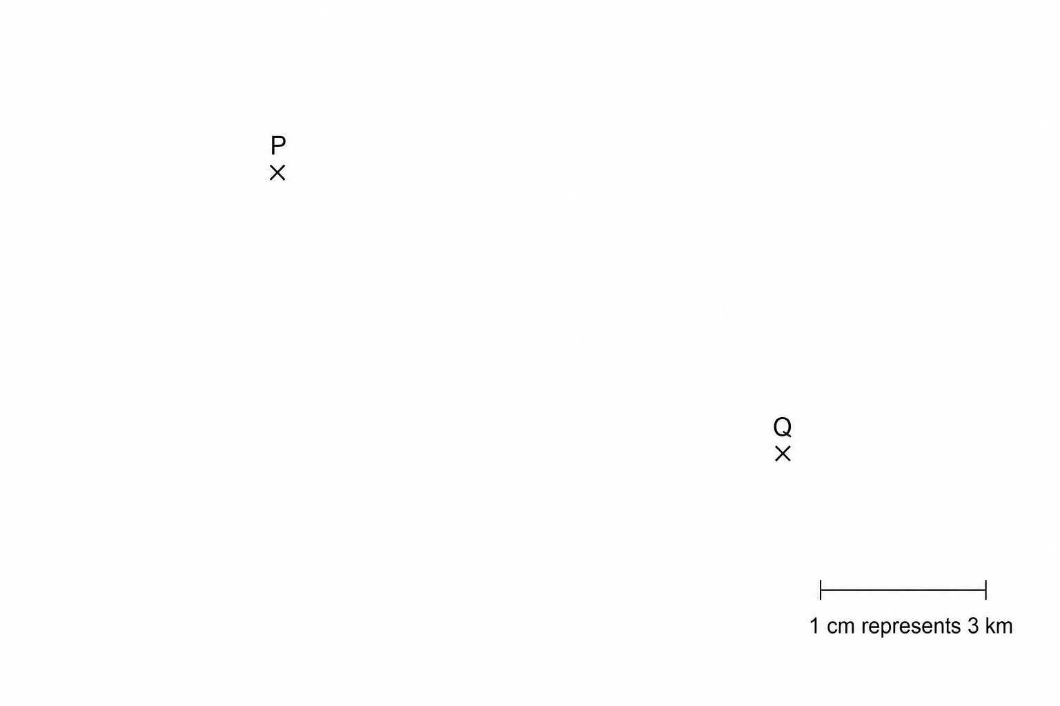 A diagram showing two villages, P and Q, marked with 'x'.