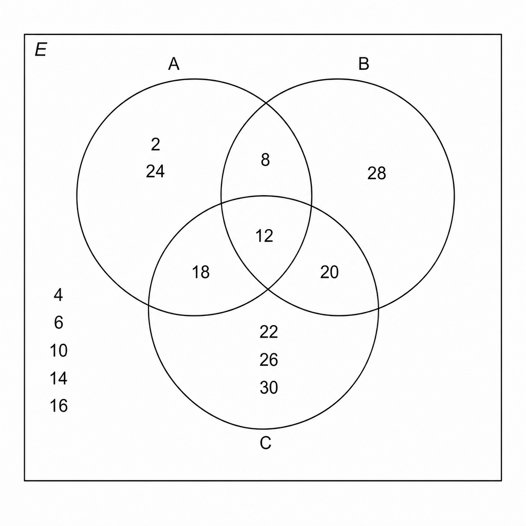 A blank Venn diagram with three overlapping circles labeled A, B, and C.