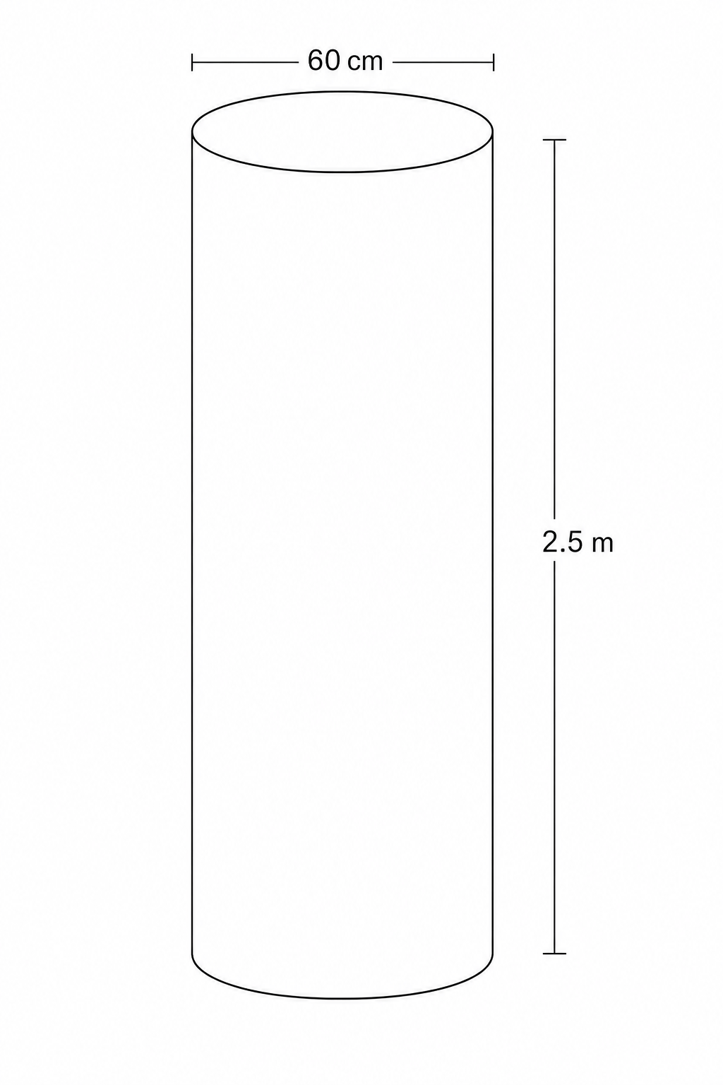 Diagram of a cylindrical pillar with diameter 60 cm and height 2.5 m.